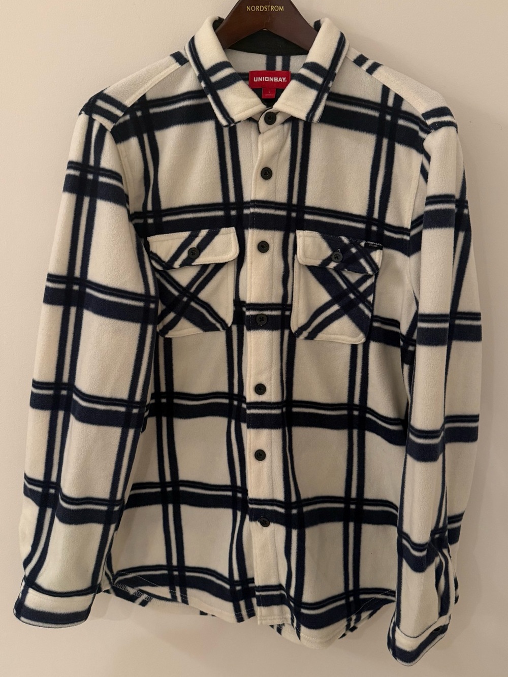 UNIONBAY Cream and Navy Plaid Fleece Shacket
